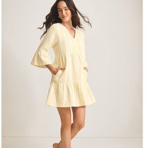 Tommy Bahama Women's Cotton Dobby Tiered Cover Up Embordiery Yellow Dress